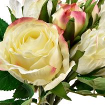 kohteita Keinotekoiset ruusut kermanvärinen keltainen vaaleanpunainen tekoruusujen koristekimppu 29cm 12kpl