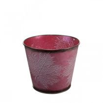 kohteita Ruukku lehtikoristeella, syksykoristelu, metallinen istutuskone viininpunainen Ø16,5 cm K14,5 cm