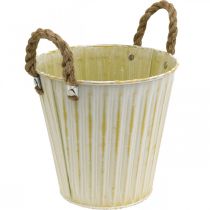 kohteita Metalliruukku, jousikoristeet, istutusastia kahvoilla Yellow Shabby Chic Ø18cm K17,5cm