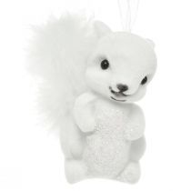 kohteita Valkoinen orava, 6 cm:n korut, joissa on kimalteita ja höyhenen yksityiskohtia - täydellinen juhlavaan joulukuusenkoristukseen - 2 kpl:n pakkaus