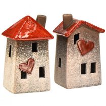kohteita Rakastavat keraamiset talot - sydändesign, punainen &amp; luonnollinen, 17,5 cm - romanttinen sisustus kotiin, 2 kpl