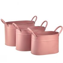 Planter metallinen soikea ruukku pinkki 24/21/18cm 3 kpl setti