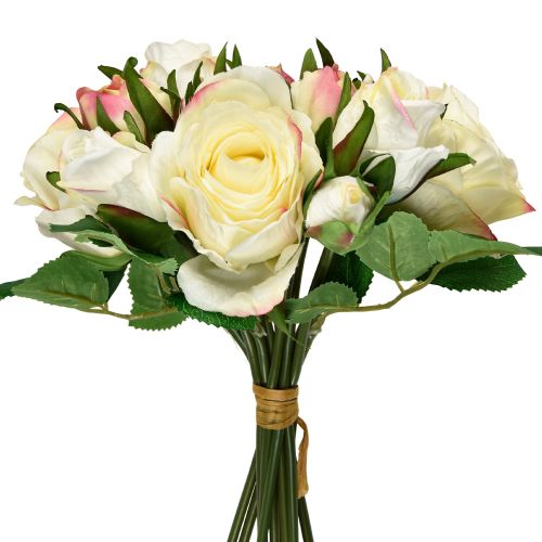 Floristik24 Keinotekoiset ruusut kermanvärinen keltainen vaaleanpunainen tekoruusujen koristekimppu 29cm 12kpl
