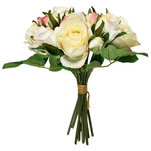 kohteita Keinotekoiset ruusut kermanvärinen keltainen vaaleanpunainen tekoruusujen koristekimppu 29cm 12kpl