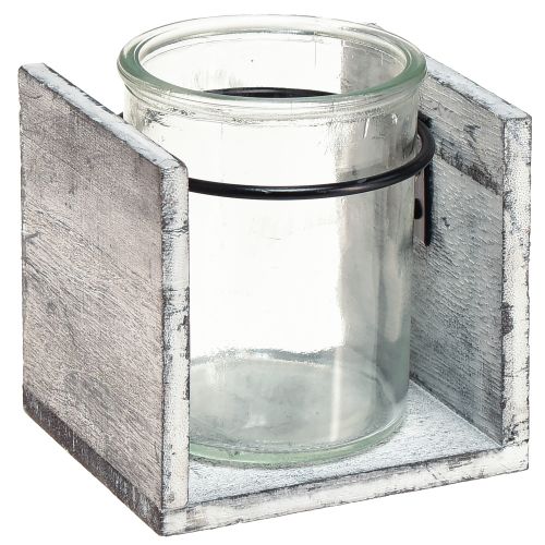 Lasista valmistettu kynttilänjalka maalaismainen puurunko - harmaa-valkoinen, 10x9x10cm - viehättävä pöytäkoristelu 3 kpl