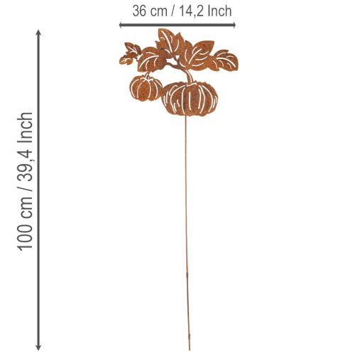 kohteita Puutarhakeppi kurpitsa-aiheella, metallikoristeet, ruosteenvärinen, 100 cm