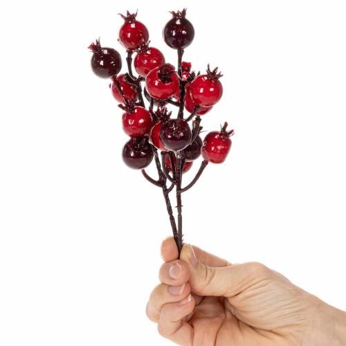 kohteita Keinotekoinen granaattiomenanoksa haaroittuvilla varsilla maljakon koristeeksi, 19 cm, 4 kpl