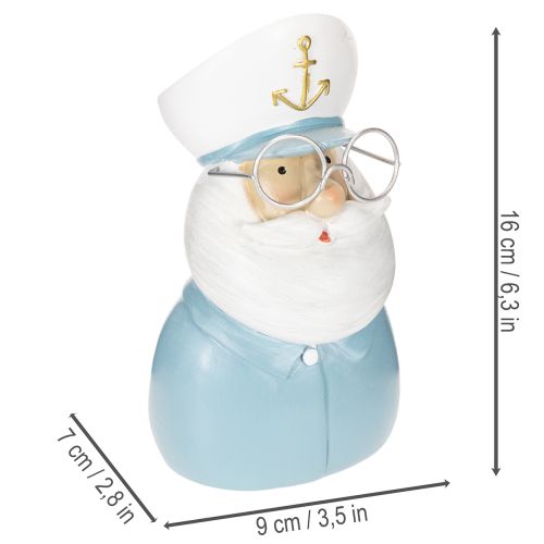 kohteita Kapteenihahmo, meriaiheinen, lasit ja hattu, 16 cm