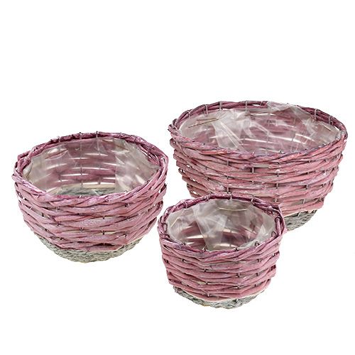 Pyöreä korisarja 3 Ø14cm - 24cm pinkki, luonnonvärinen