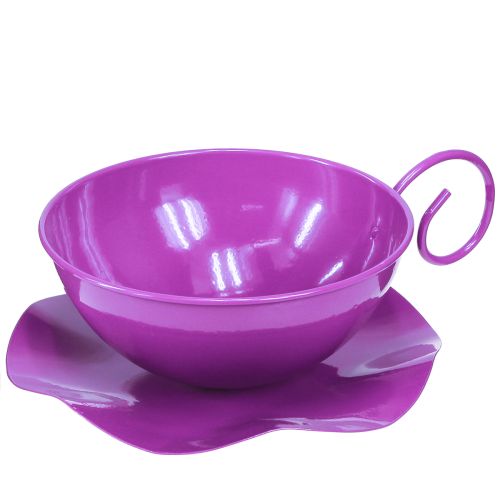 Floristik24 Metallinen koristekuppi Ø16cm H9cm teekuppi lautasella violetti 2kpl