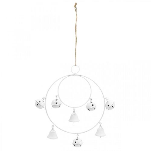 kohteita Ring with Bells, Adventtikoriste, Bell Wreath, Metal Decoration to Hang Valkoinen H22,5cm W21,5cm