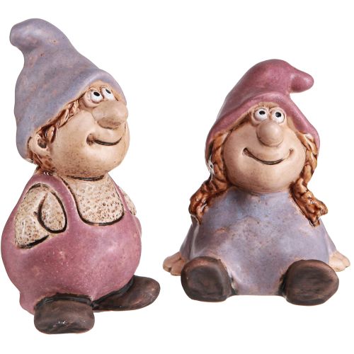 Gnome Spring Boy Girl Pari Purppura Pinkki H10/14cm 2 kpl