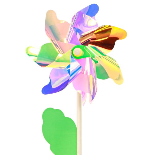 Pinwheel Flower with Leaf Windmill Iriscent Colors Ø24cm 2kpl