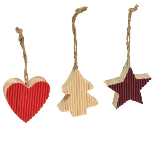 Floristik24 Joulukuusikoristeet puinen sydän tähtipuu punainen 4,5cm 9kpl