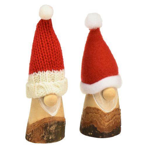 Koristeellinen tonttu puinen joulutonttu hatulla punainen luonnollinen 10/12cm 4kpl