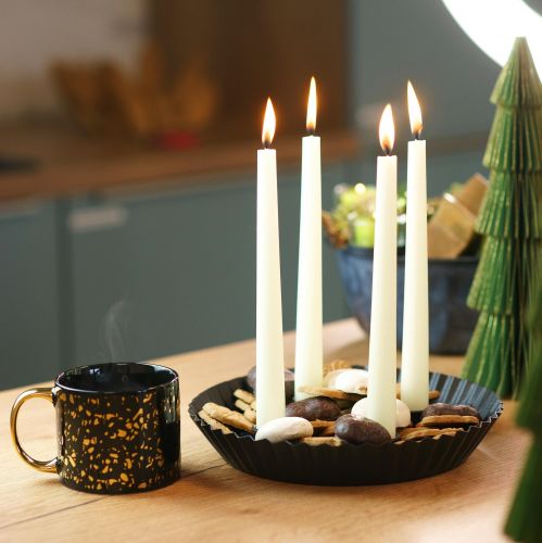 Design metallinen kynttilänjalka kakun muotoinen - musta, Ø 24 cm - tyylikäs pöytäkoristelu 4 kynttilällä - 2 kpl