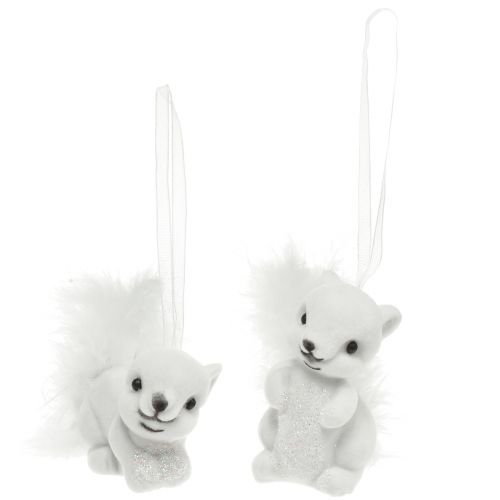 White Squirrel 2 Pack 6 cm Glitter Feather Yksityiskohtaiset riipus - Täydellinen juhlallisiin joulukuusenkoristeisiin