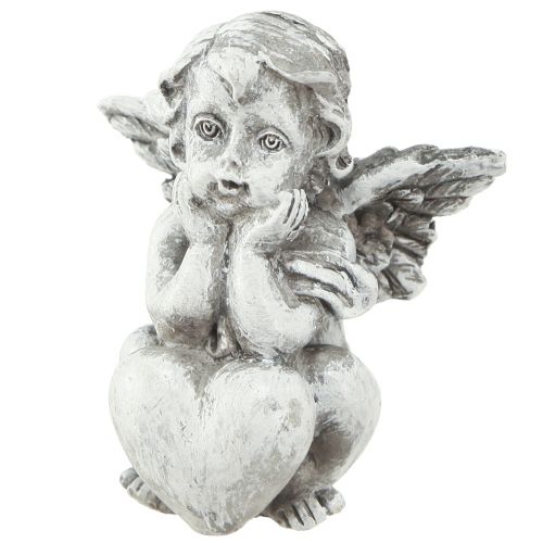 Pieni enkeli sydänhautakoristeella figuuri harmaa K5,5cm 6 kpl