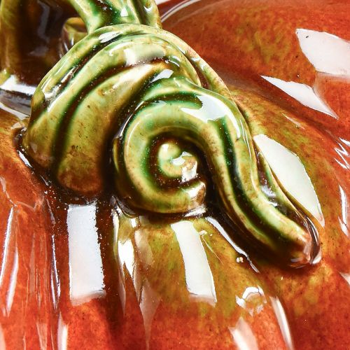 kohteita Kiiltävä keraaminen kurpitsa kirkkaan puna-oranssissa vihreällä varrella - 21,5 cm - ihanteellinen syksyn koristelu