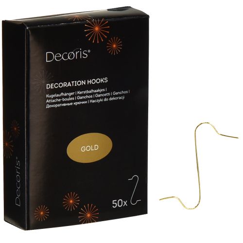 Golden Decoration Hooks -koristeripustimet, 50 kpl:n pakkaus - Tyylikkäät ripustimet joulukoristeille ja juhlakoristeille