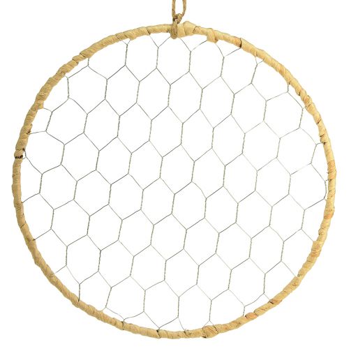 Metallinen koristerengas ripustamiseen Raffia Silver Natural Ø28cm 4kpl