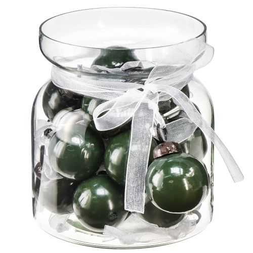Mini joulupallot lasipallot vihreät Ø3cm 18 kpl lasissa