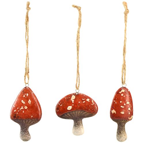kohteita Viehättävät punaiset sienikorut juuttilangalla - 3 cm, 6 kpl - Täydellisiä syys- ja joulukoristeita