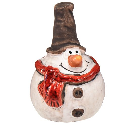 Keraaminen lumiukkofiguuri, 8,5cm, silinterihattu ja punainen huivi - Joulu- ja talvikoristeet - 3 kpl