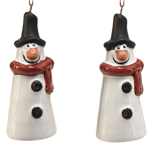 Iloiset lumiukkoriippuvat koristeet 2 kpl setissä - valkoinen punaisella huivilla ja mustalla hatulla, 7,5 cm - täydellinen juhlavaan joulukuuseen