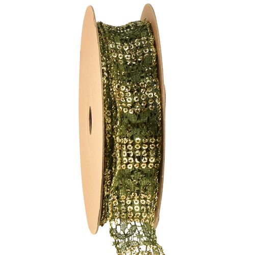 kohteita Pitsinauha vihreä kultaisella koristenauhanauhalla 25mm 15m