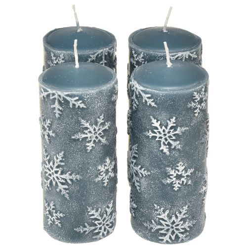 Pilarikynttilät siniset kynttilät lumihiutaleet 150/65mm 4kpl