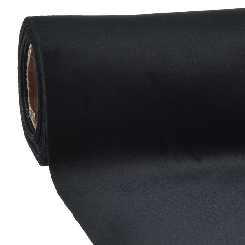 Velvet pöytäjalka musta, kiiltävä koristekangas, 28×270cm - tyylikäs pöytäjalka juhlatilaisuuksiin