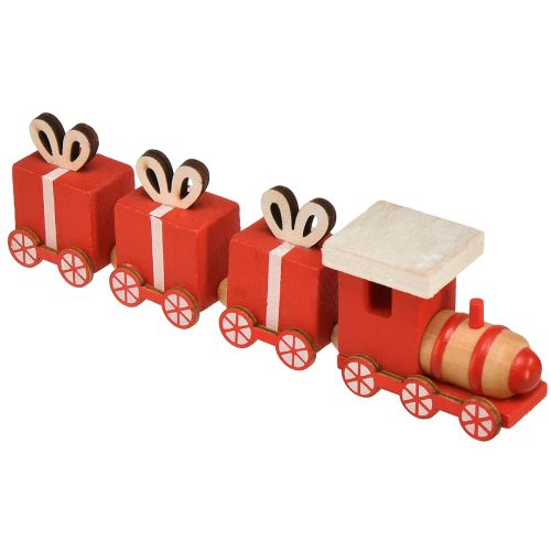 Puinen juna lahjalaatikoilla, punainen ja valkoinen, setti 2, 18x3x4,5 cm - Joulukoristeet