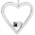 Floristik24 Teekynttilänpidike sydämessä, kynttiläkoriste ripustettavaksi, häät, adventtikoriste metallista hopea H17,5cm