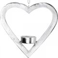 Floristik24 Teekynttilänpidike sydämessä, kynttiläkoriste ripustettavaksi, häät, adventtikoriste metallista hopea H17,5cm