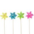 Floristik24 Pinwheel Pinwheel Keltainen Turkoosi Vihreä Parvekekoristeet Ø8,5cm 4kpl